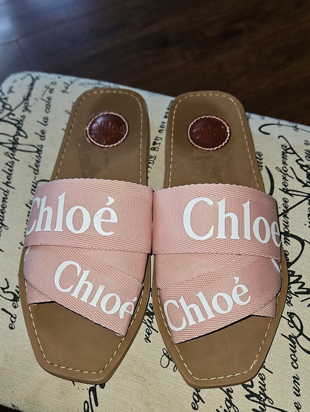 Chloe Pink Logo Slide Sandals Authentic Made in Spain